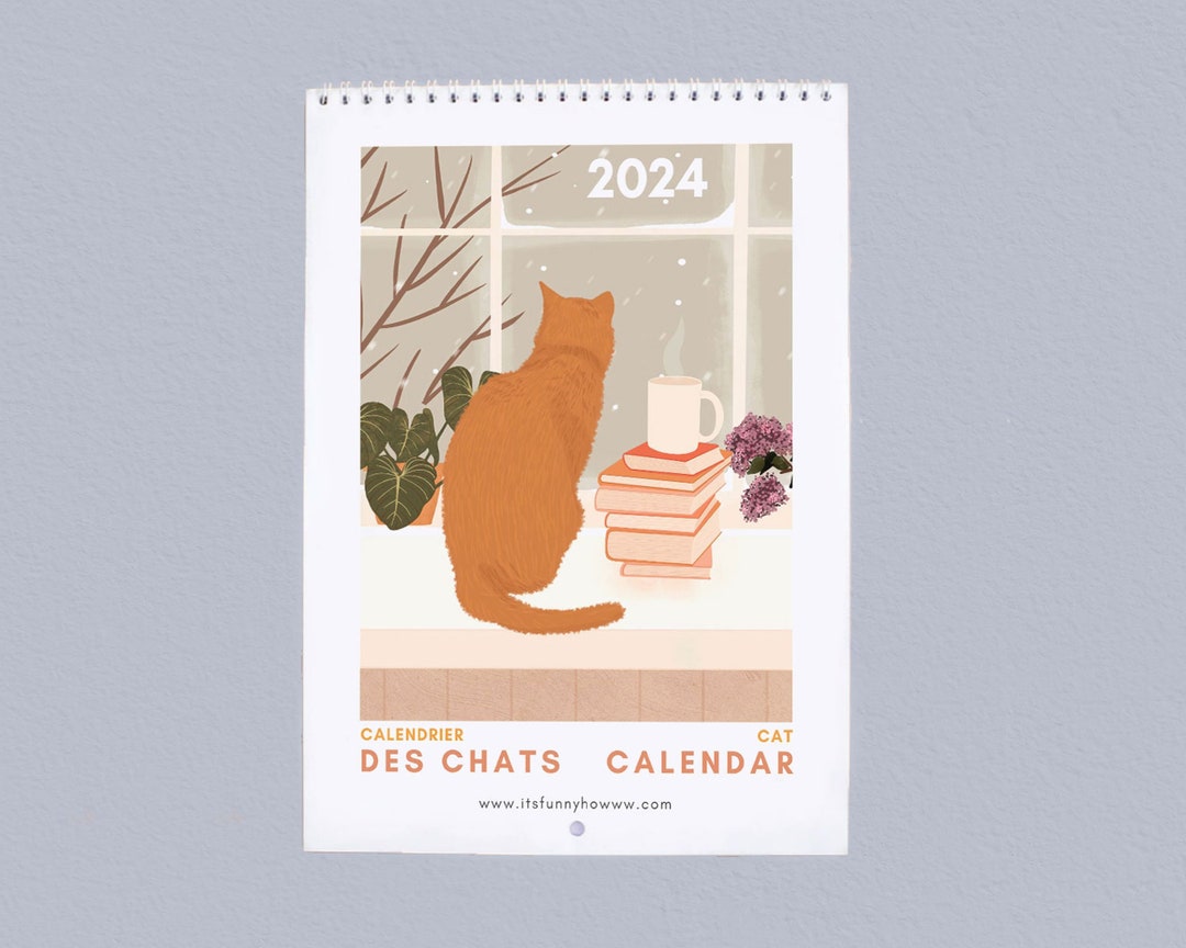 2024 Cat Calendar Cat Wall Calendar Gift for Her 2024 Illustrated