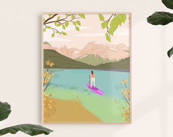 Canada Art Print, Banff Print, Paddle Board Wall Art, Travel Gift, Housewarming Gift, Alberta Art Print, Travel Print, Travel Poster