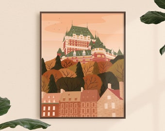 Canada Art Print, Quebec Wall Art, Chateau Frontenac Illustration Print, Quebec City Travel Poster, Canadian Art, Fall Illustration Print