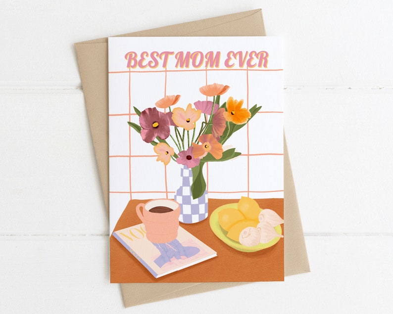 Mother's Day Card, Happy Mother's Day, Mother's Day Gift, Blank Inside, Floral Card, Handmade Card, Illustrated Art A6 Card image 1