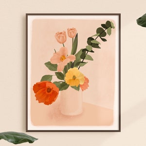 Botanical Art Print, Floral Wall Art, Boho Living Room Decor, Flowers in a Vase Print, Boho Botanical Poster,Floral Painting,Flower Vase art