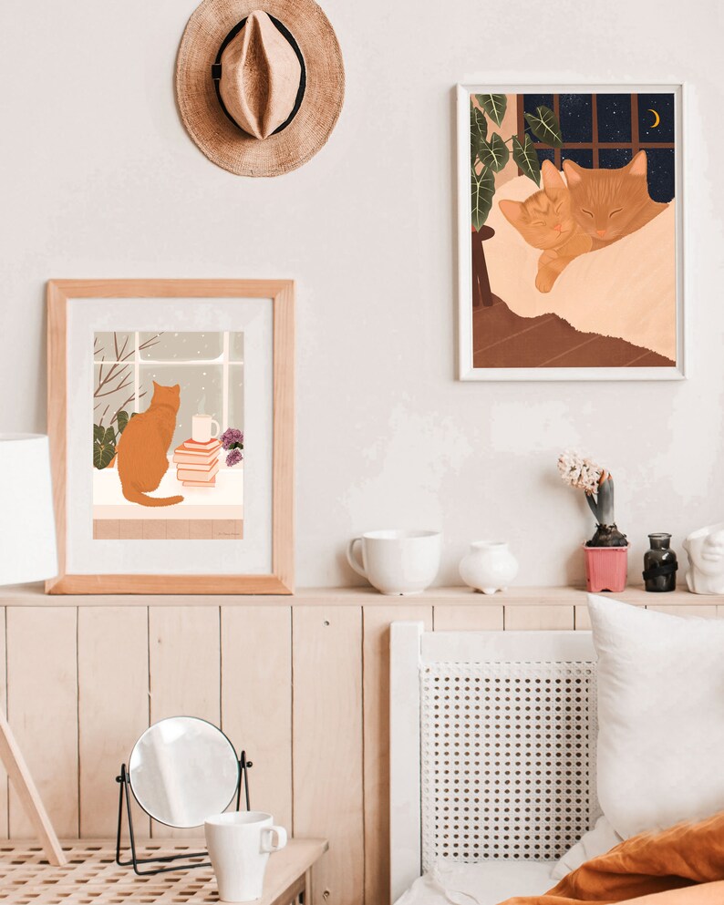 Cat Art Print, Cozy Cat Decor, Cat Mom Gift, Housewarming Gift, Cute Cat Decor, Cat Lover Gift image 4