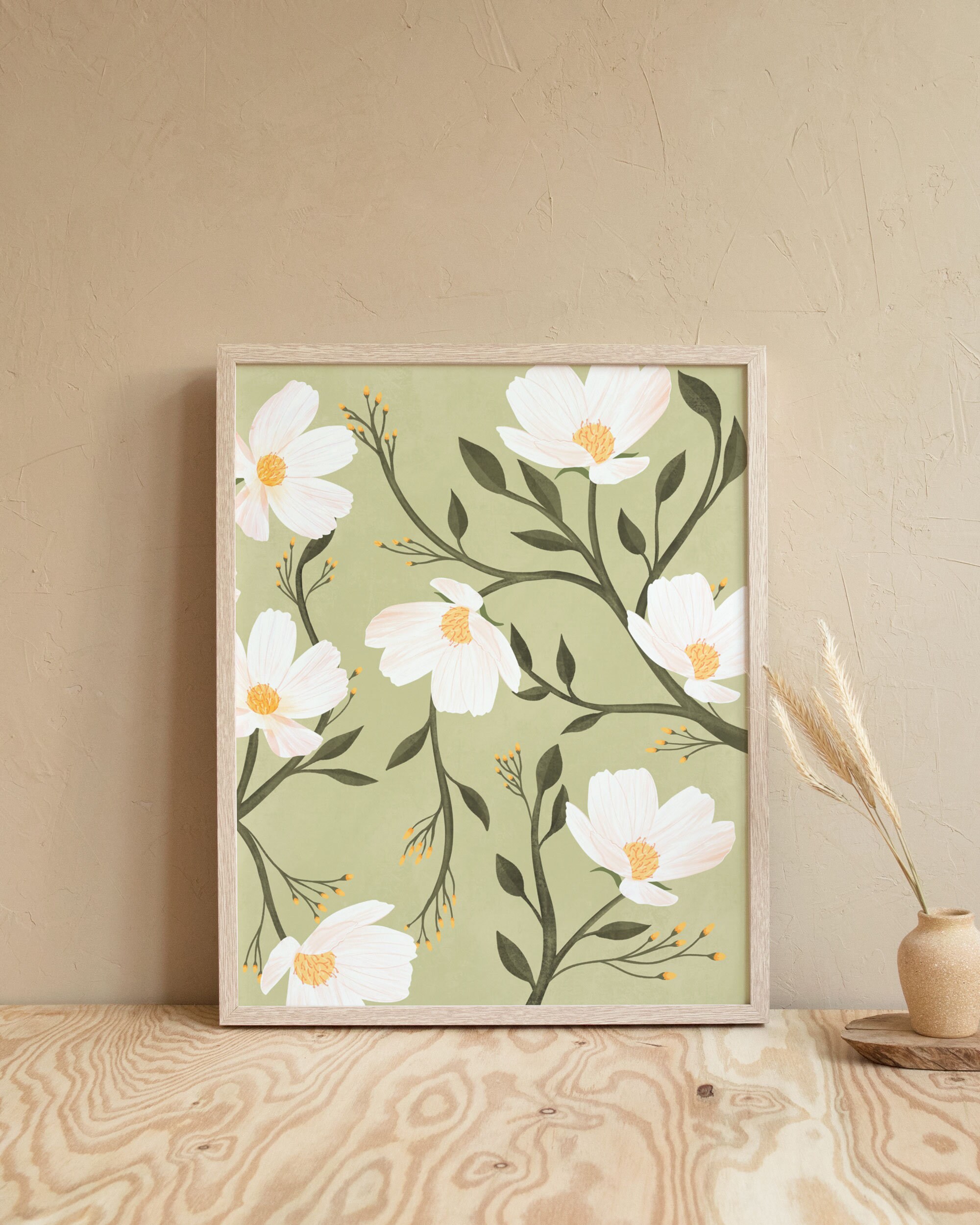 Sage Green Floral art print Flower Wall Art Print Nursery Etsy
