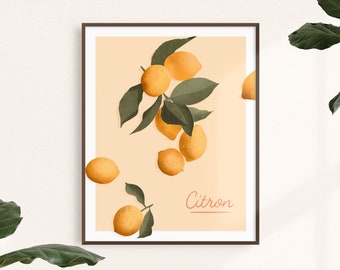 Citrus Botanical Print, Citrus Art, Lemon Print, Kitchen Wall Art, Fruit Print, Lemon Botanical Illustration, Plant Print, Lemon Wall Art