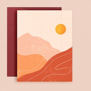 Abstract Mountains, Tarjeta de Navidad navideña, Tarjeta de felicitación de Navidad ilustrada, Tarjeta de felicitación abstracta moderna, Linda tarjeta de nota en blanco