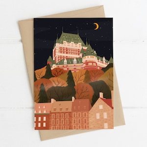 Carte Québec, Canada illustration, Carte de vœux pour amoureux du voyage, Carte d’anniversaire pour voyageur