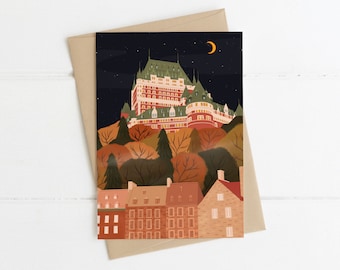 Carte Québec, Canada illustration, Carte de vœux pour amoureux du voyage, Carte d’anniversaire pour voyageur