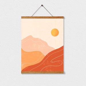 Impression d'art abstrait montagne, art mural encadré, impression d'illustration de montagne, art mural bohème minimaliste, affiche en terre cuite chaleureuse, suspension pour affiche
