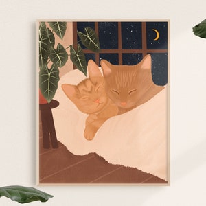 Cat Art Print, Cozy Cat Decor, Cat Mom Gift, Housewarming Gift, Cute Cat Decor, Cat Lover Gift image 1