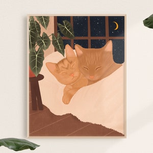 Katze Kunstdruck, gemütliche Katze Dekor, Katzenmama Geschenk, Housewarming Geschenk, süße Katze Dekor, Katzenliebhaber Geschenk