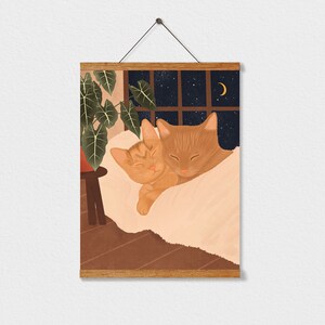 Cat Art Print, Cozy Cat Decor, Cat Mom Gift, Housewarming Gift, Cute Cat Decor, Cat Lover Gift With Hanger