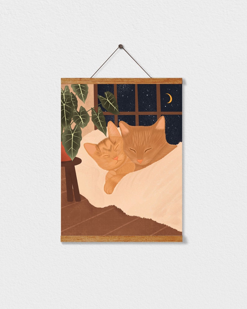 Cat Art Print, Cozy Cat Decor, Cat Mom Gift, Housewarming Gift, Cute Cat Decor, Cat Lover Gift With Hanger