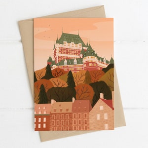 Quebec Card, illustrazione del Canada, biglietto di auguri per gli amanti del viaggio, biglietto di compleanno per il viaggiatore