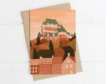 Carte Québec, Illustration Canada, Carte de vœux pour les amoureux des voyages, Carte d’anniversaire pour voyageur