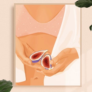 Fig Poster, Fruit Illustration, Kitchen art print, Botanical Wall Art, Dining Room Decor