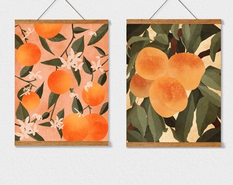 Citrus Botanical Art Prints: Orange & Peach Kitchen Wall Decor (Set of 2)