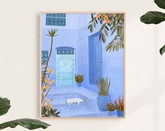 シェフシャウエンの猫 - モロッコ / 旅行イラスト / アートプリント