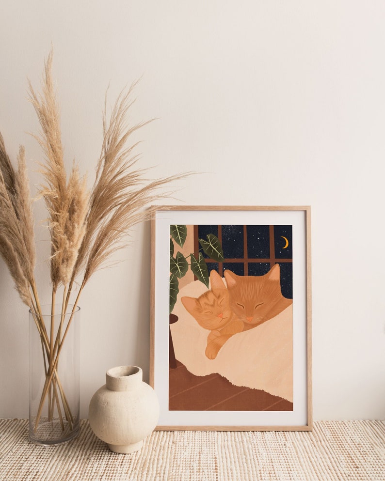 Cat Art Print, Cozy Cat Decor, Cat Mom Gift, Housewarming Gift, Cute Cat Decor, Cat Lover Gift image 2