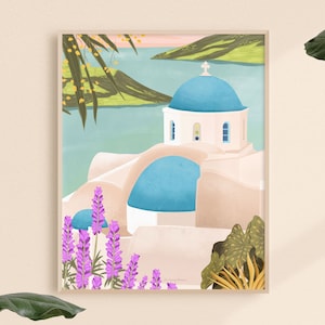 Impression d&#39;art Grèce, impression de Santorin, art mural méditerranéen, cadeau de voyage, cadeau de pendaison de crémaillère, impression de voyage, affiche de voyage