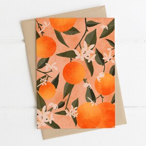 Carte de vœux d’agrumes, Orange et fleurs Motif de printemps Carte de remerciement, Belle carte de citron, Cadeau d’anniversaire, Jolie carte de vœux d’été