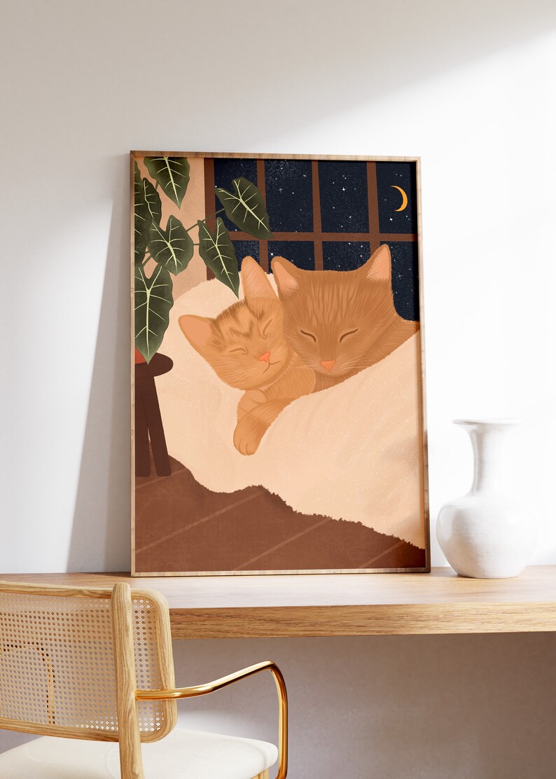 Cat Art Print, Cozy Cat Decor, Cat Mom Gift, Housewarming Gift, Cute Cat Decor, Cat Lover Gift image 6