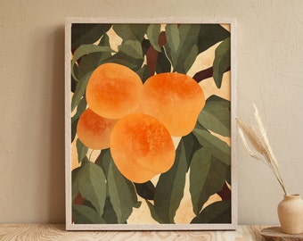 Peaches Wall Art, Kitchen Wall Art, Fruit Print, Botanical Poster, Peaceful Art Print, Fruits Poster