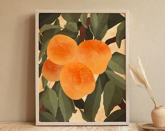 Peaches Wall Art, Kitchen Wall Art, Fruit Print, Botanical Poster, Peaceful Art Print, Fruits Poster