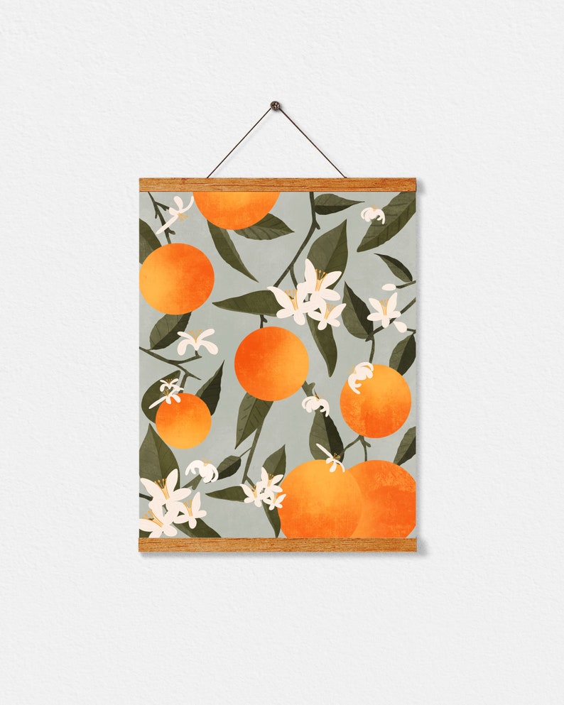 Fruit Print, Botanical illustration Print, Lemon Print, Fruit Kitchen Poster, Citrus Wall Art, Fruit Illustration, Oranges Art Print With Hanger