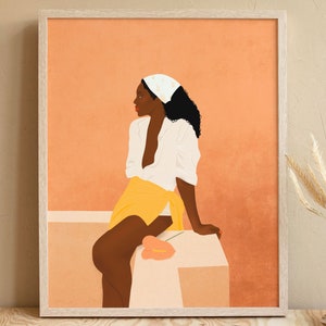 Illustrazione di donna nera, arte murale di donna afro, poster di ragazza nera, ritratto di arte alla melanina, poster rosa