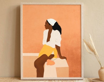 Black Woman Illustration, Afro Woman Wall Art, Black Girl Poster, Melanin Art Portrait, Pink Poster