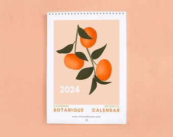 2024 Botanischer Kalender, Geschenk für Sie, Künstlerkalender, illustrierter 12-Monatskalender