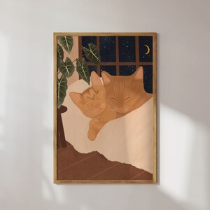 Cat Art Print, Cozy Cat Decor, Cat Mom Gift, Housewarming Gift, Cute Cat Decor, Cat Lover Gift image 3