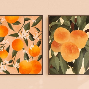 Set of 2 Citrus Botanical Prints, Fruit Art Print, Citrus Art, Lemon Print, Kitchen Wall Art, Fruit Kitchen Print, Orange Wall Art