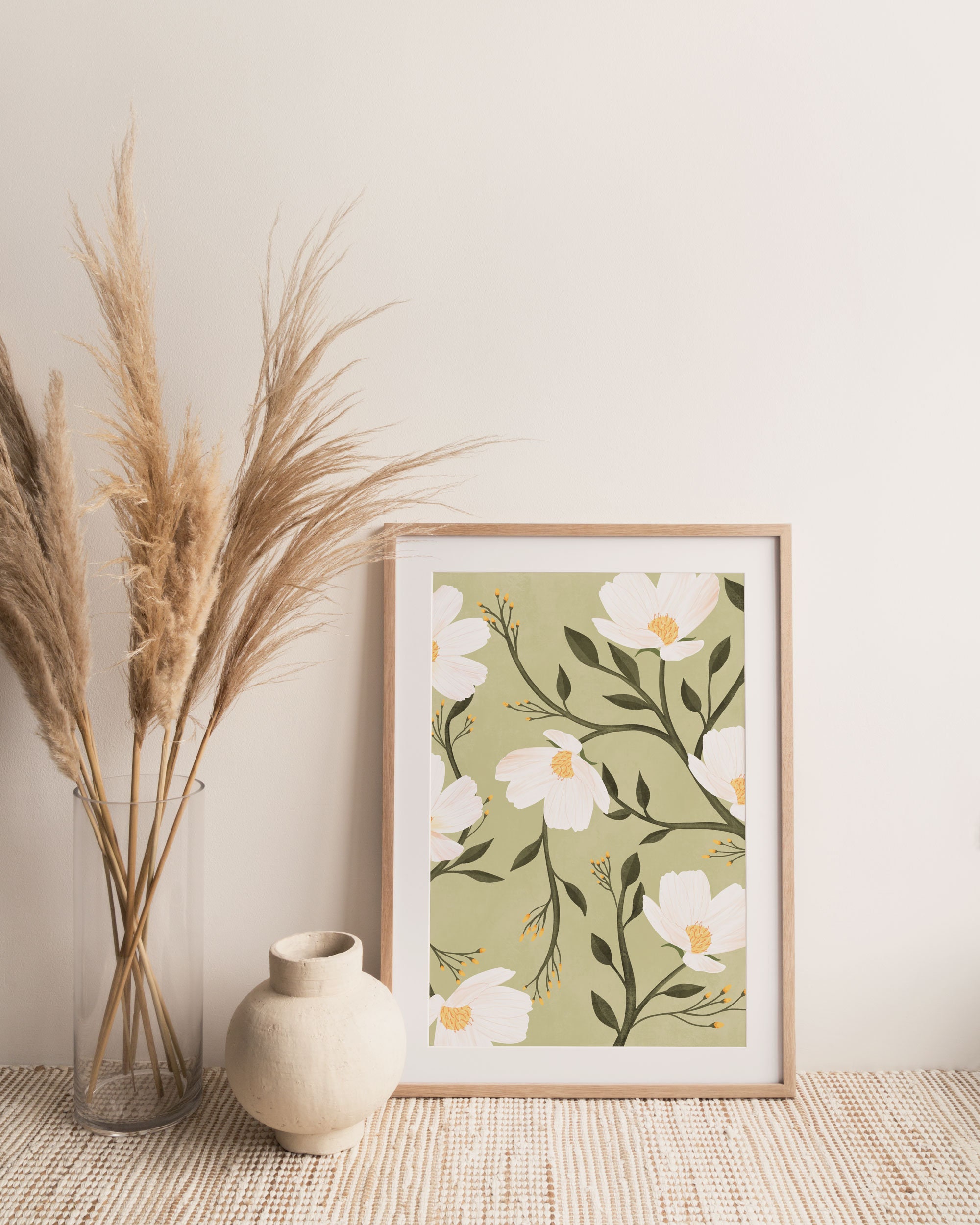 Sage Green Floral art print Flower Wall Art Print Nursery Etsy