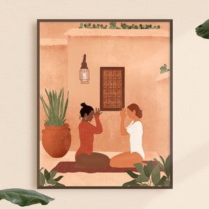 Yoga Art Print, Boho Yoga Studio Poster, Yoga Pose Art, Friedliche Wandkunst, Self Care Print, Meditation Illustration, Yoga Illustration Druck