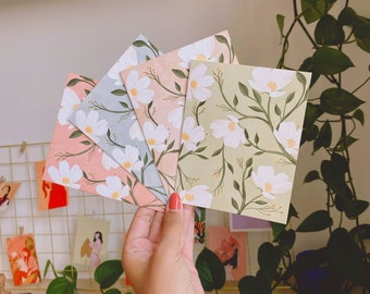 Paquet de 4 cartes de vœux florales printanières, carte en toute occasion, carte colorée, carte intérieure vierge, anniversaire, fête des mères, anniversaire, Pâques