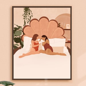 Queer Feminist Poster, Gay Lesbian Art Print, LGBTQ Poster, Lesbian Illustration Print, Gay Couple Wall Art, Peaceful Art Print