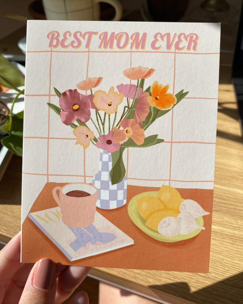 Mother's Day Card, Happy Mother's Day, Mother's Day Gift, Blank Inside, Floral Card, Handmade Card, Illustrated Art A6 Card image 2