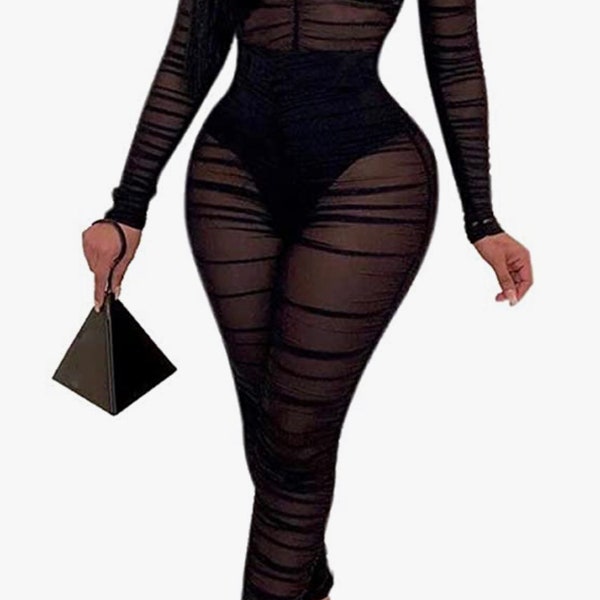 See through one piece jumpsuit.