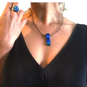 Blue Pendant dichroic glass,Fused glass blue necklace,One of a kind blue glass necklace,Unique necklace gift  Art glass designer.