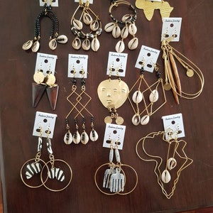 assorted earrings, African earrings, Brass earrings,African bone earrings,horn earrings, 12 pairs