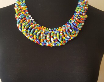 A set of one beaded necklaces, African zulu necklaces, layered necklaces, colorful necklaces, Multicolor Necklace