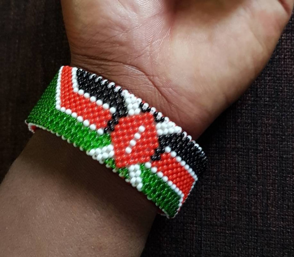 Kenyan Flag Bracelet, Personalized Beaded Bracelet, Customized Bracelet