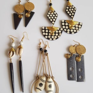 assorted earrings, African earrings, Brass earrings,African bone earrings,horn earrings, 5 pairs