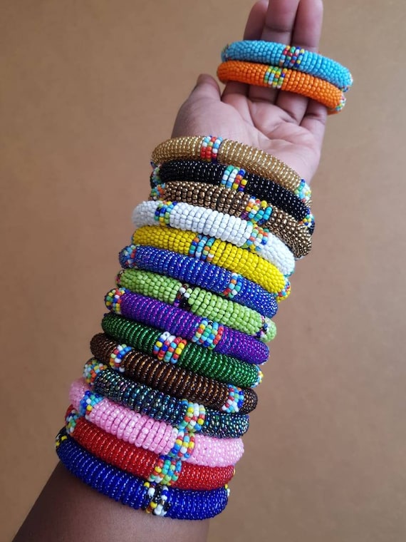 Maasai Bead Bangles, Set of 3 Blues - Global Crafts Wholesale