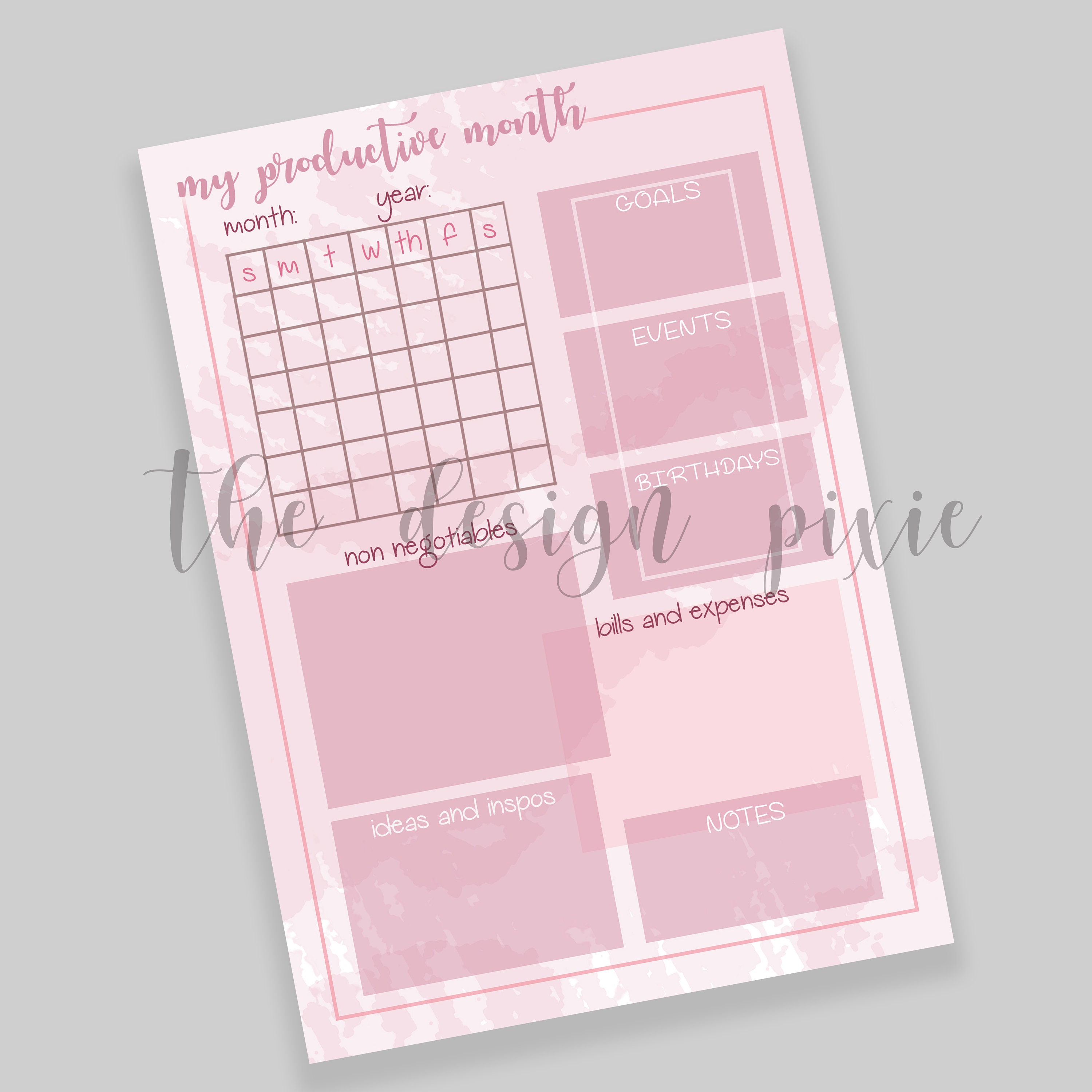 Cute Pink Monthly planner. Printable Planners. Aesthetic | Etsy