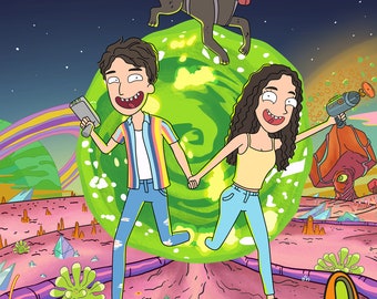 R n M Custom Cartoon Portrait, Couple , Family Fun Portrait Illustration, Anniversary , Birthday, Valentine Gift, Christmas Gift