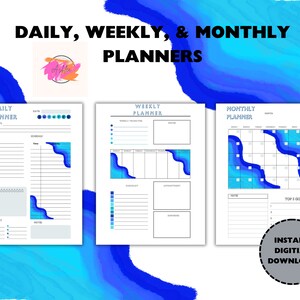 Daily Planner, Weekly Planner, Monthly Planner printables, Planner insert sets, To do List, Productivity, Work Day, Hourly