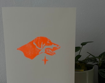 Neon Linocut Dog Art Print Dog