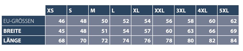 May include: Size chart showing EU sizes, width, and length measurements in centimeters. The chart includes sizes XS through 5XL.